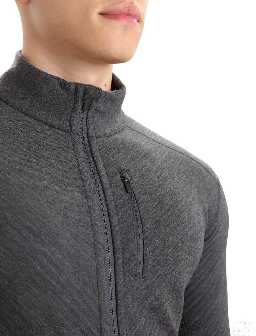 Men's Icebreaker RealFleece™ Merino Descender Long Sleeve Zip Jackets Jet Heather / Black | CA 1704WNBY